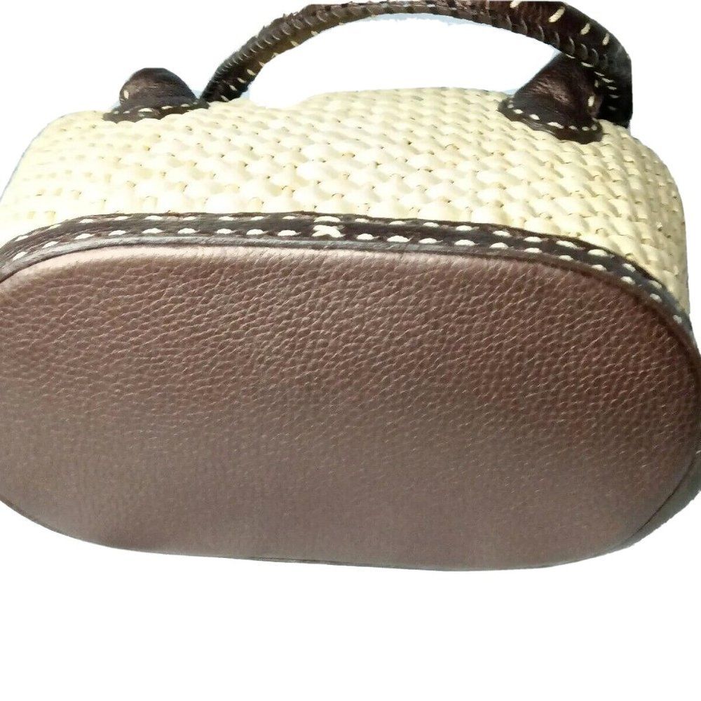 Brighton Straw & Leather Tote Shoulder Bag Silver & Leather Charms Cream & Brown - Picture 9 of 9
